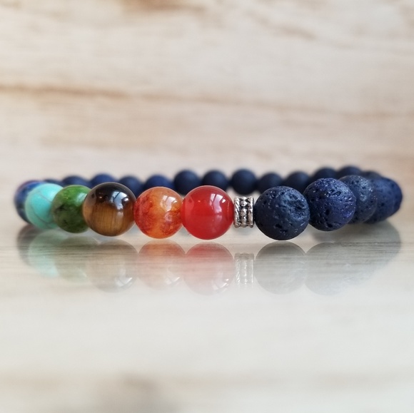 7 Chakra Healing Bracelet with Blue Lava Beads - Picture 2 of 6